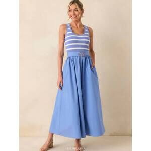 NEW PROSPERINA greer midi dress in spa blue stripe